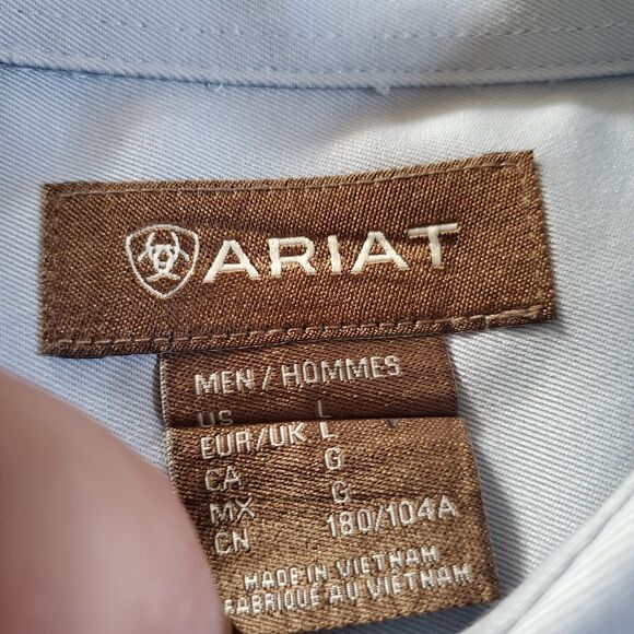 Ariat shirt Mens Large Blue Button Up Long Sleeve Twill - Picture 5 of 13